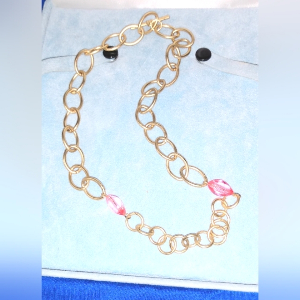 Vintage Women's Gold Toned Chain Links & Beaded Necklace